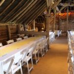 Long trestle tables barn wedding